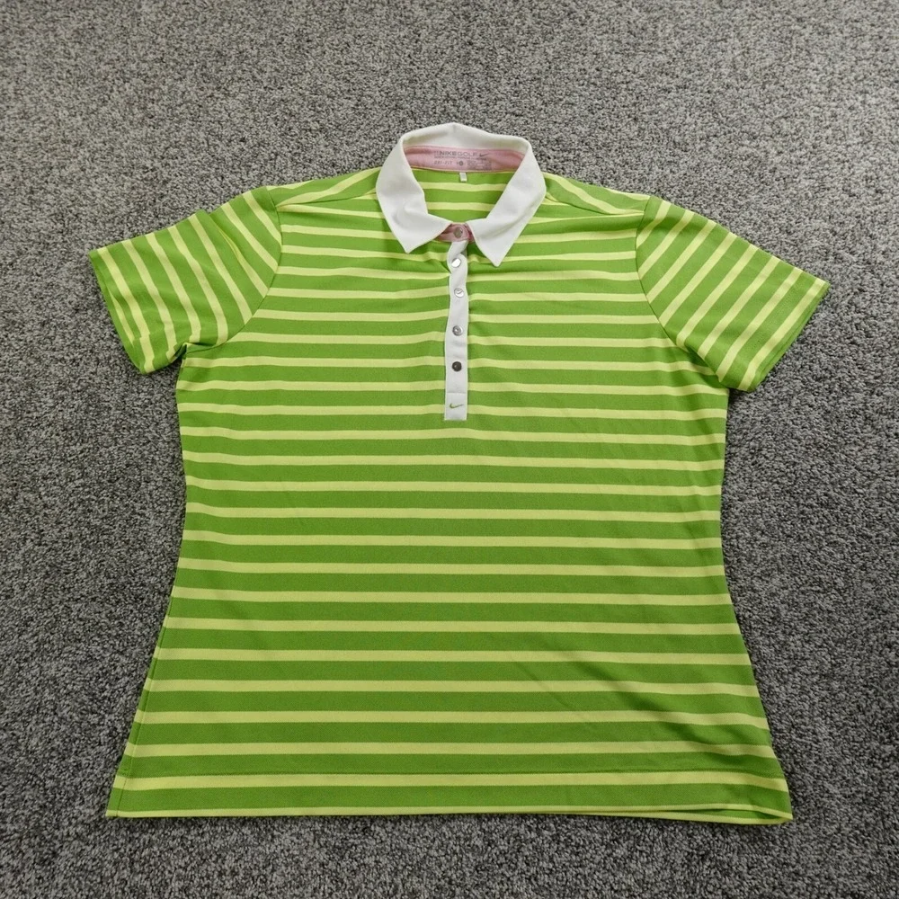 Nike Polo Shirt Womens L Green Drifit Center Swoosh Golf Lightweight Performance